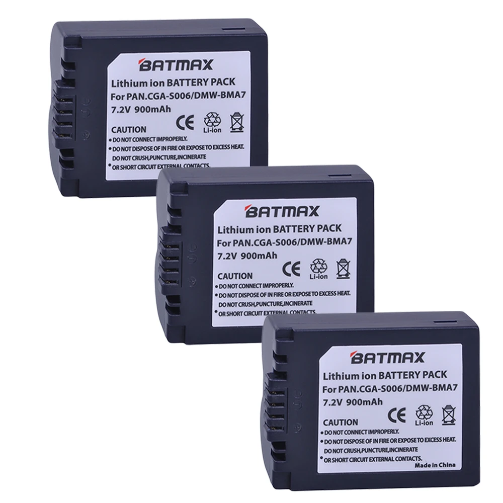 3Pcs CGA-S006 CGR CGA S006E S006 S006A DMW-BMA7 DMW BMA7 Batteries for Panasonic DMC FZ7 FZ8 FZ18 FZ28 FZ30 FZ35 FZ38 FZ50