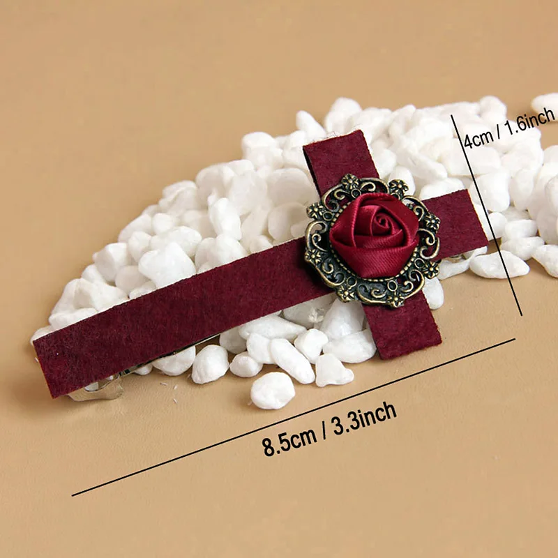 المرأة شيك اليدوية 3.3 بوصة زهرة حمراء ارتفع الصليب إكسسوارات الشعر كليب دبوس باريت تأثيري مصاص دماء القوطية لوليتا الطرف