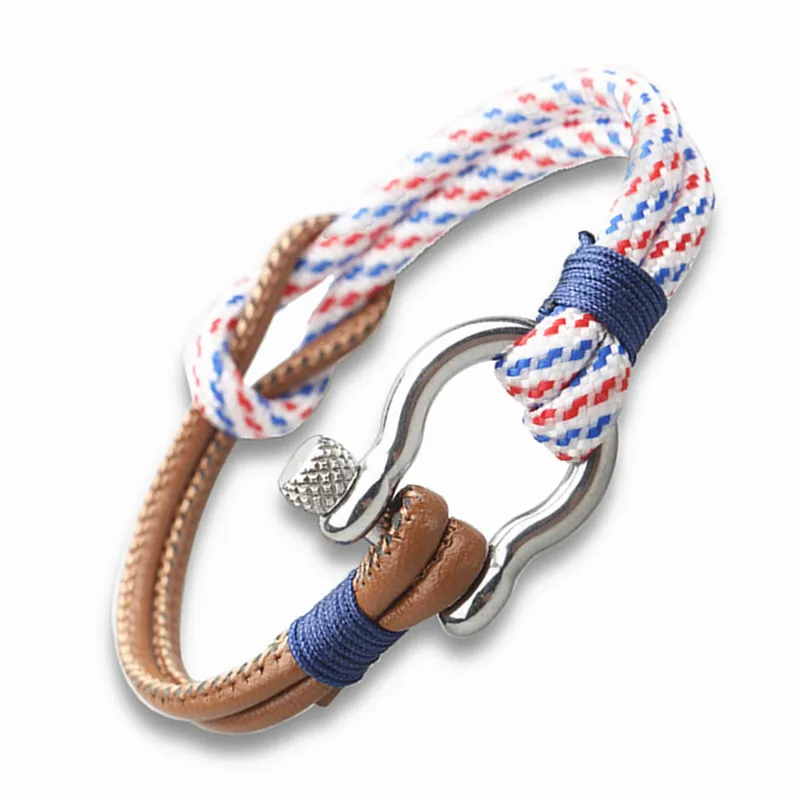 2017 Navy Style Sport Camping Parachute Cord Survival Bracelet Men Stainless Steel Shackle Buckle Jewelry pulseira masculina