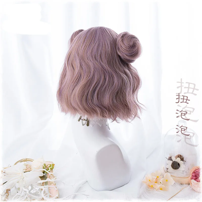 New Harajuku Kawaii Lolita Daily Gothic Short Curly Hair Cosplay Costume Wig For Women's Halloween Party With Buns+ Wig Cap