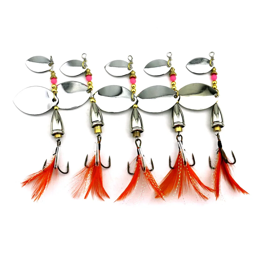 9.3cm Double Sequin Metal Spoon Lure 16.3g Spinner Fishing Lure Bass Baits  Feather Hook