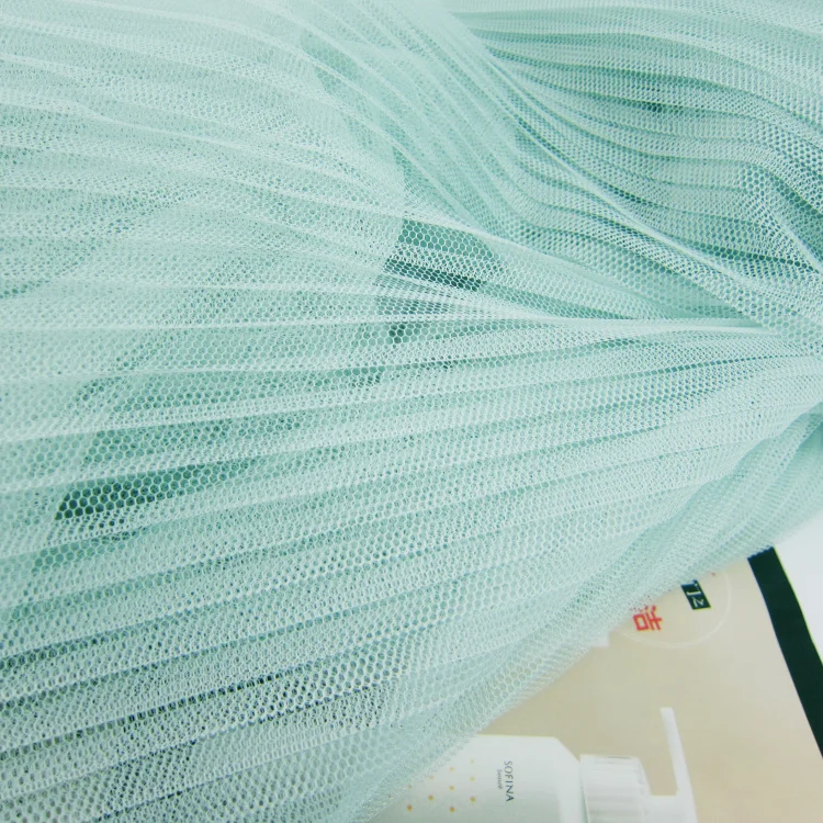 

5 Meters Width 155CM 61" green Pleated Crumple Mesh Lace Fabric Solid Wedding Dress Clothes Materials LX49