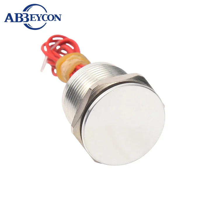 Abbeycon Momentary Push Button 12V IP68 Waterproof 16mm Flat Head Stainless Silver Small Piezo Switch Touch To Start With Wire