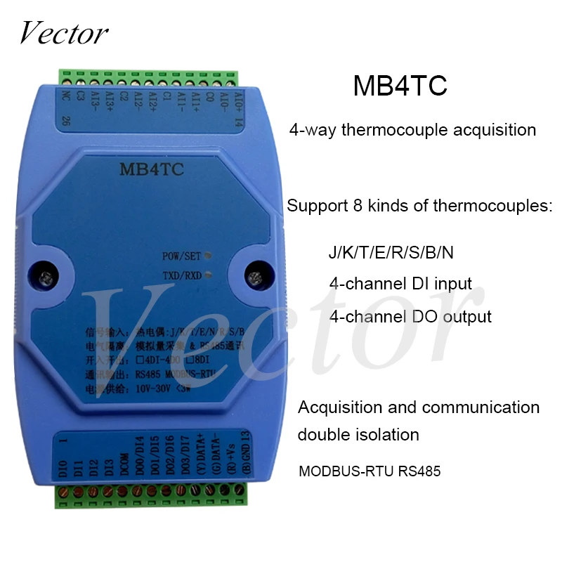 Support 8 Kinds of Thermocouples 4 Channels Temperature Acquisition Module Modbus RS485