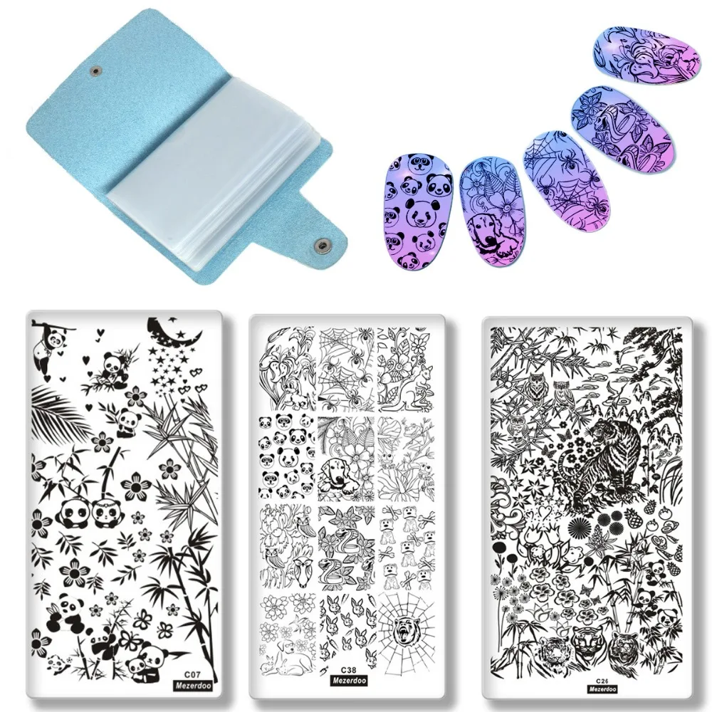 

4pcs/Set Animal Panda Tiger Nail Art Stamp Stencil Stamping Template Plate Holder Case Nails Polish Paint Manicure Image Plates