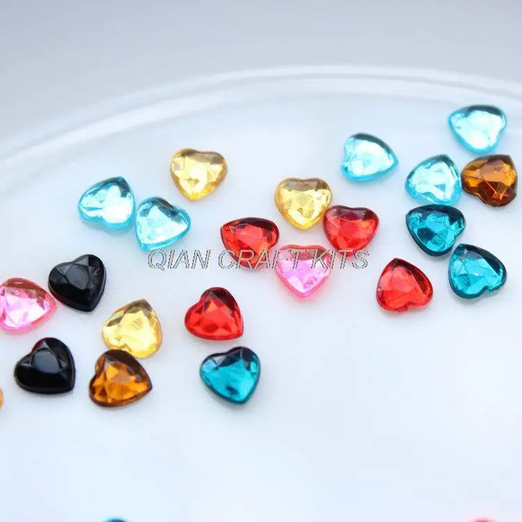 2000pcs mixed colors mini HEART 3D flatback acrylic Rhinestones Nail Art Design Glitter Beads Crafts supplies 6mm