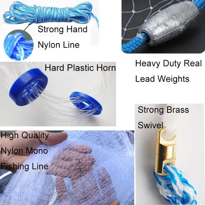 Cast Net american with lead Sinkers fishing cast nets Nylon fish net hand cast net 12 feet 3/8