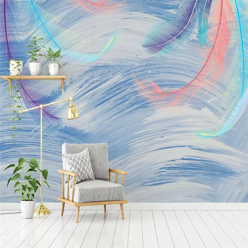 Decorative wallpaper Modern simple hand-painted style feather background wall painting