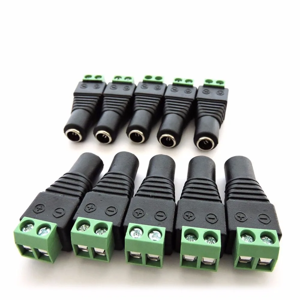 Conector de Alimentação 5.5 mm x 2.1 mm Fêmea Adaptador de Tomada de Alimentação para Led Strip Cctv Câmera de Segurança Cabo Termina Plug Tambor 12v dc
