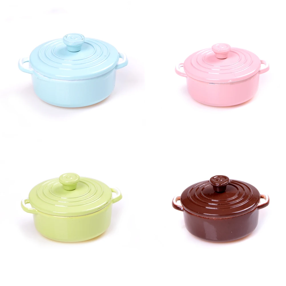 1:12 Schaal Dollhouse Miniatuur Keukengerei Koken Ware Mini Pot Ketel Pan Met Deksel Poppenhuis Accessoires Spelen Keuken Speelgoed