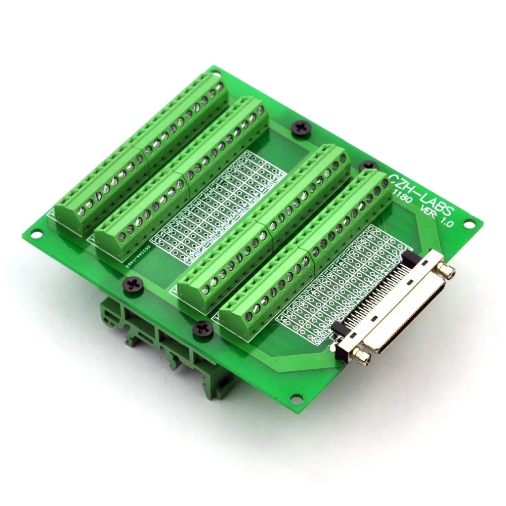 Electronics-Salon DIN Rail Mount 68-Pin VHDCI DSUB SCSI-5 Screw Terminal Block Breakout Board.