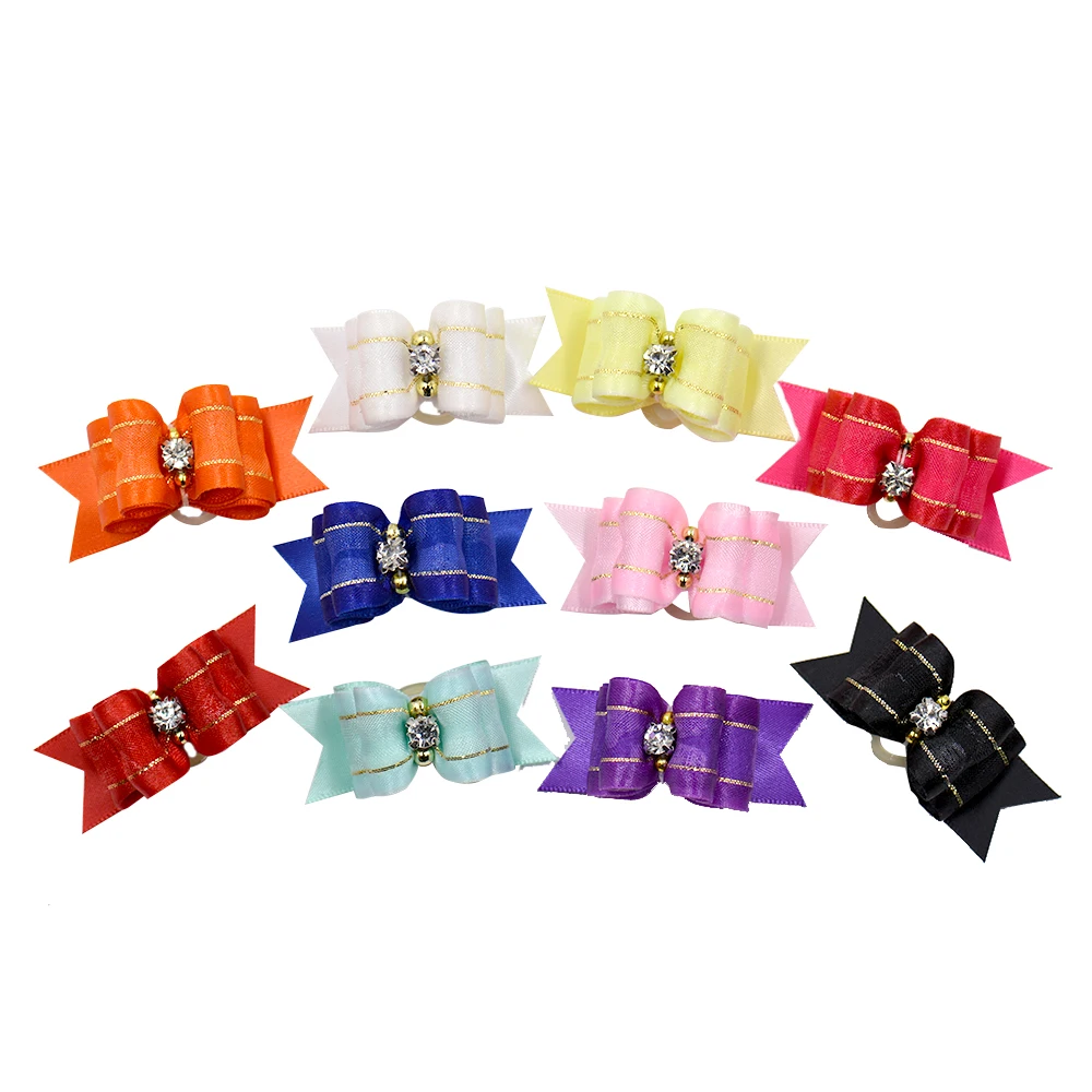 20/50/100pcs /high quality Set Diamond pet hair bowknot Rubber elastic bands mixed color Handmade pet grooming accessories