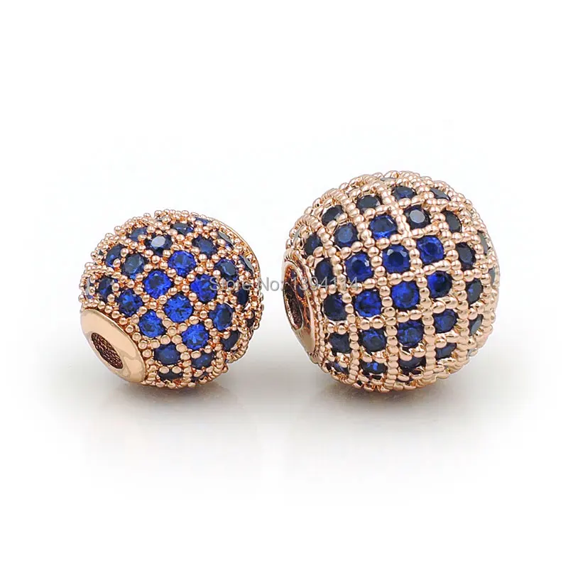 6mm 8mm 10mm 12mm Micro Pave Capri Blue CZ Round Ball Beads Fit For Making Bracelets Or Necklaces Jewelry