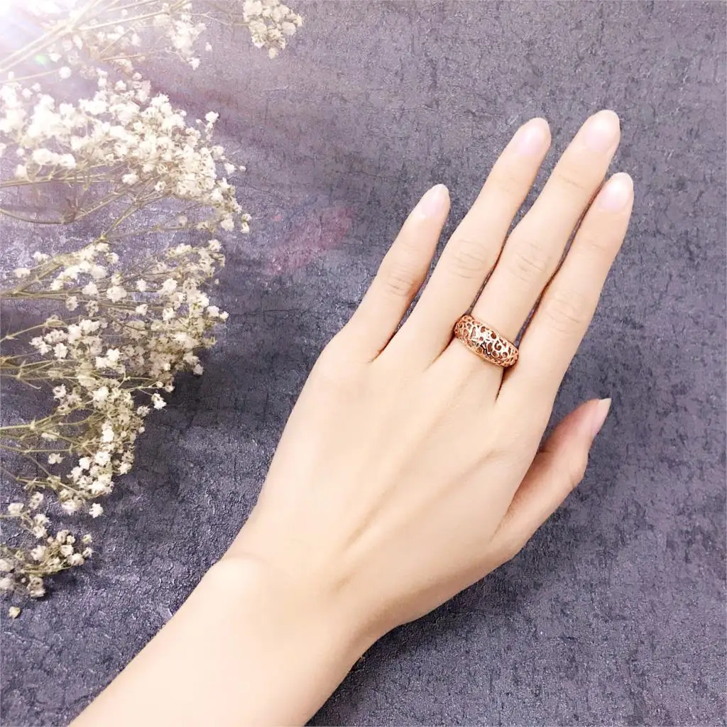 Vintage Chunky Rings Classic Design Rose Gold Color Flower Hollow Fashion Jewelry For Unisex Anniversary Free Shipping R281M