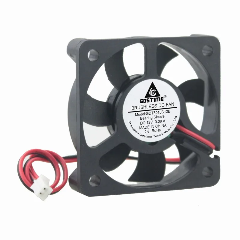 

Gdstime 50 Pieces 50mmx50mmx10mm DC Brushless Small Fan 50mm x 10mm 2Pin 5cm Cooling Fan 12V Heatsink Radiator 7 Blades