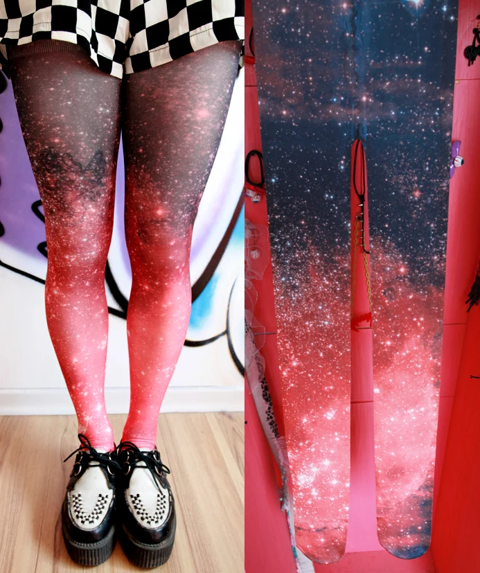 Princess sweet lolita pantyhose HARAJUKU Hallucinogenic stars space gradient galaxy rompers spank soks 3colors can choose XKW01