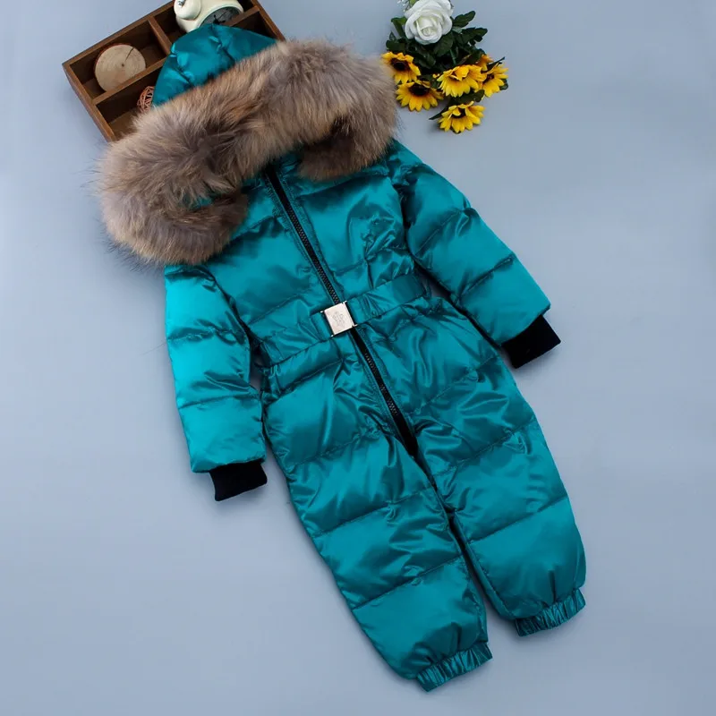 Real fur hooded baby outergoing 2021 Winter Jacket child jackets children jumpsuit snow suit girl floral down boy Baby coveralls