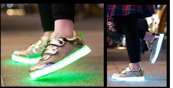 Nieuwe Jongens Meisjes Kinderen Led Kids Light Up Sport Schoenen Lichtgevende Gloeiende Pu Ademend Sneakers Flats Schoenen