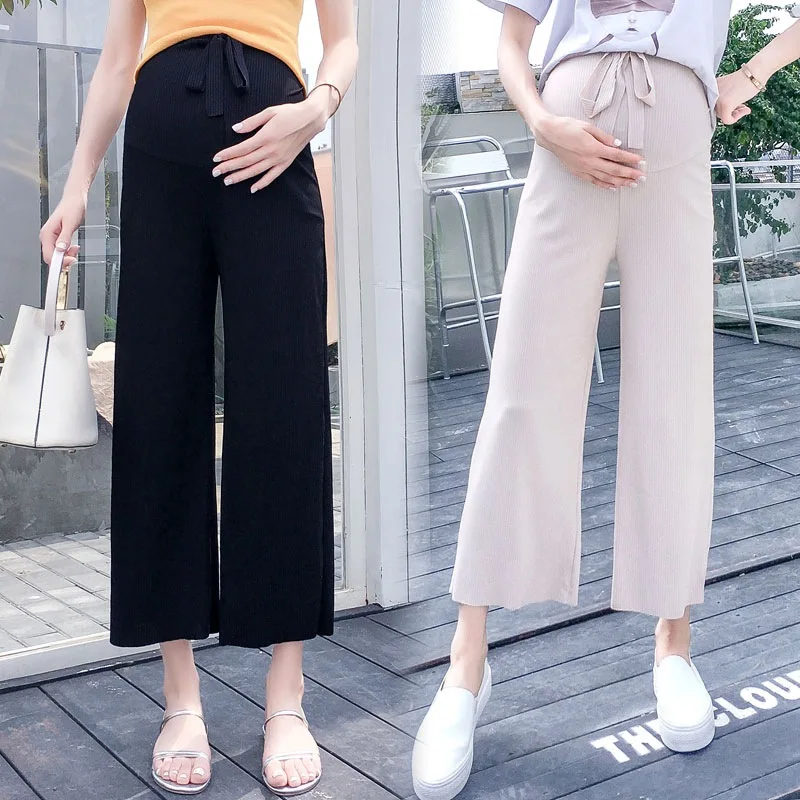 

Pregnant women's pants new nine pants wide leg pants spring and summer fashion wear straight loose stomach lift pants