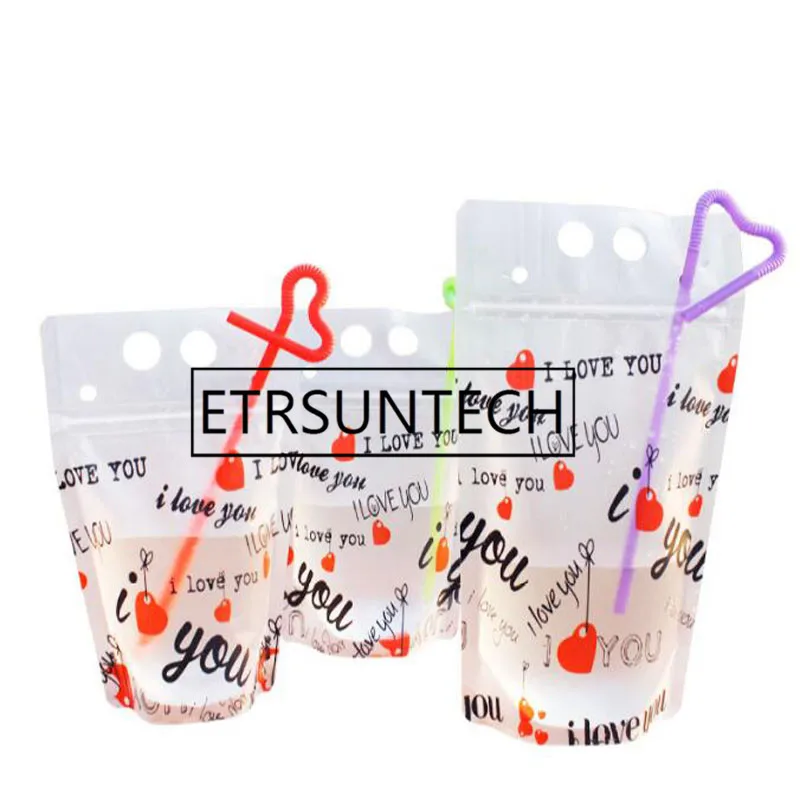 1000pcs 500ml Letter I Love You Beverage Bag Milk Tea Cold Drink Bag Disposable Juice Takeaway Packaging Bags