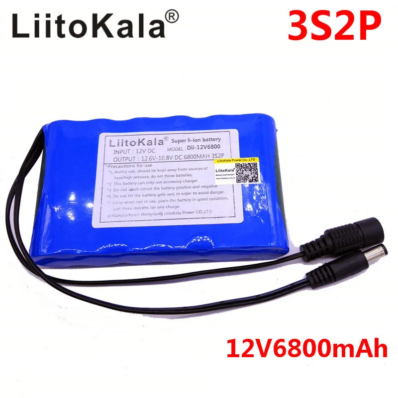 Liitokala Portable Super Rechargeable Lithium Ion battery pack capacity DC 12V 6800Mah CCTV Cam Monitor