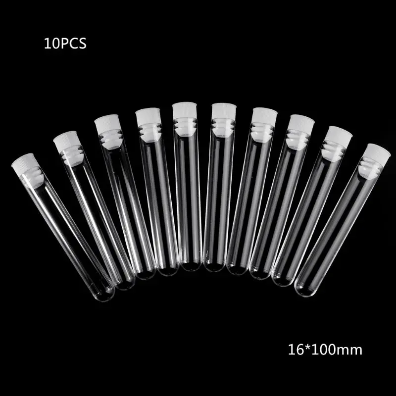 10Pcs Plastic Test Tubes Lab Test Tool With Screw Cap Transparent 16x100mm