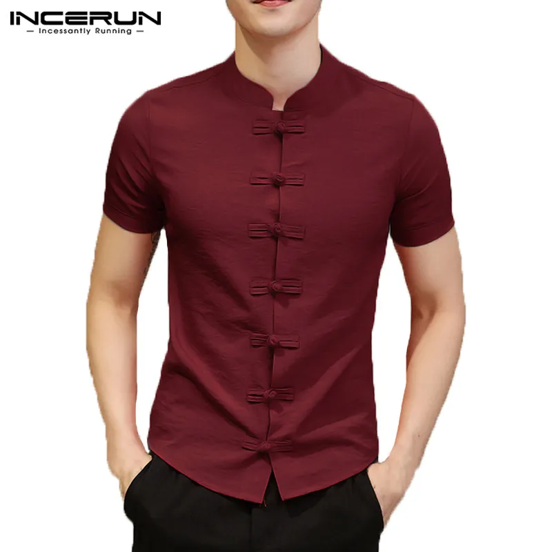 2023 Vintage Mens Shirts Dress Short Sleeve Button Down Slim Fit Summer Chinese Style Tee Tops Male Clothing Camisas Masculina