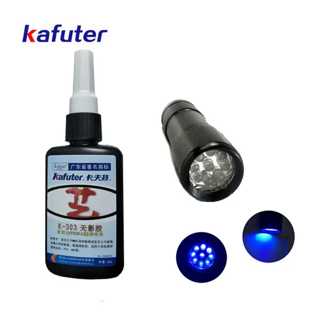 50ml Kafuter UV Glue UV Curing Adhesive K-303+51LED UV Flashlight UV Curing Adhesive Crystal Glass and Metal Bonding