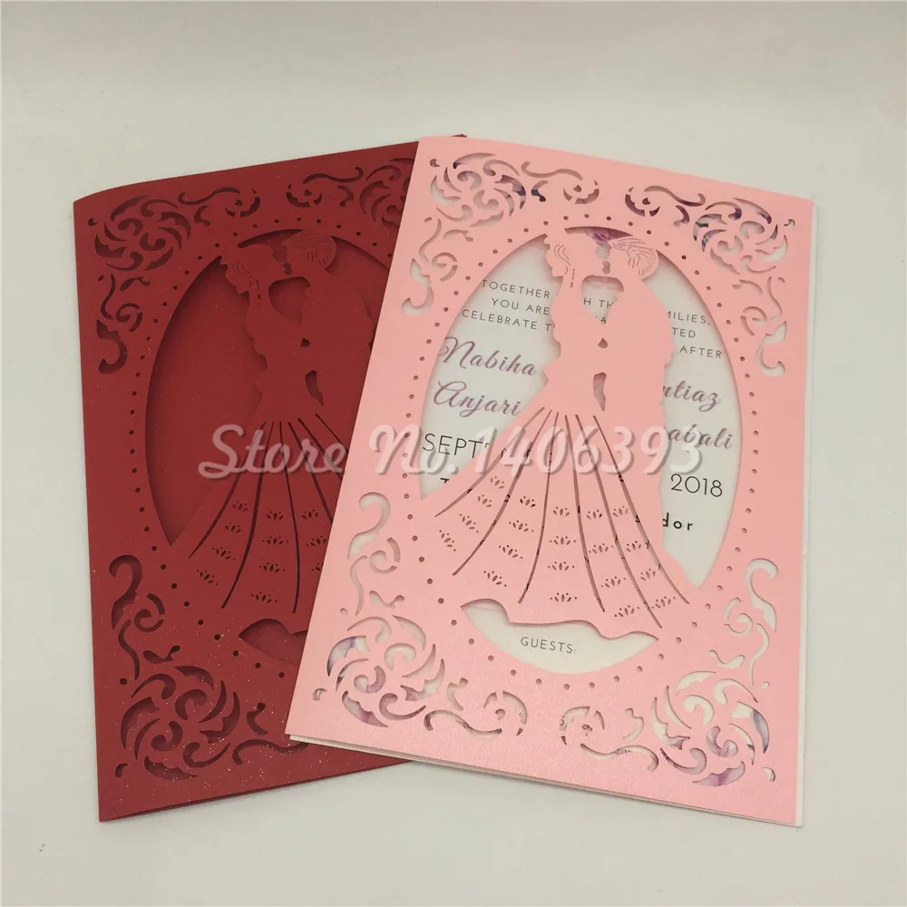 30pcs/lot Bride and Groom Wedding Invitation Card Hollow Laser Cut Wedding Party Guest Invitation Card 24colors can be choosen