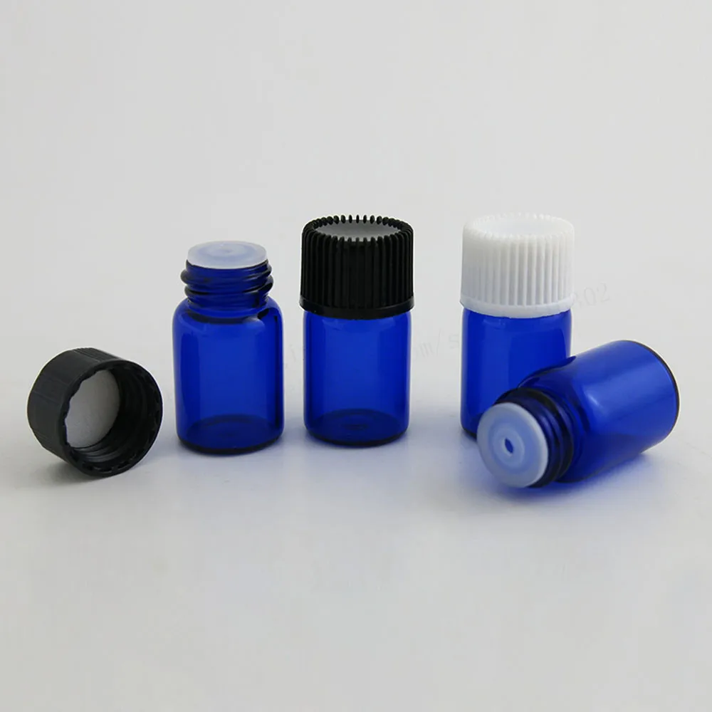 

500 X 2ML Mini Blue Glass Bottles For Essential Oil Orifice Reducer 2cc Emtpy Blue Small Glass Vials with plastic lids