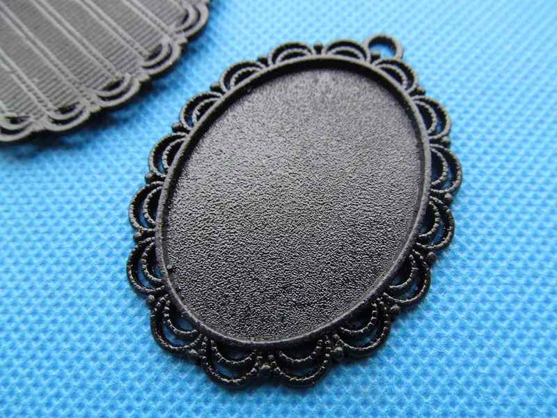 100pcs Black Oval Leice Border Base Setting Tray Bezel Pendant Charm,fit 30mmx40mm Cabochon/Cameo,DIY Accessory Jewellery Making