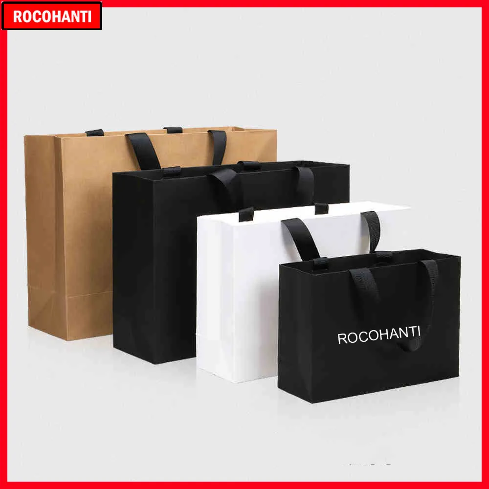 50X Custom Logo Paper Shopping Bag With Ribbon Handle for Clothing Gift Packaging Bag Sacola De Papel