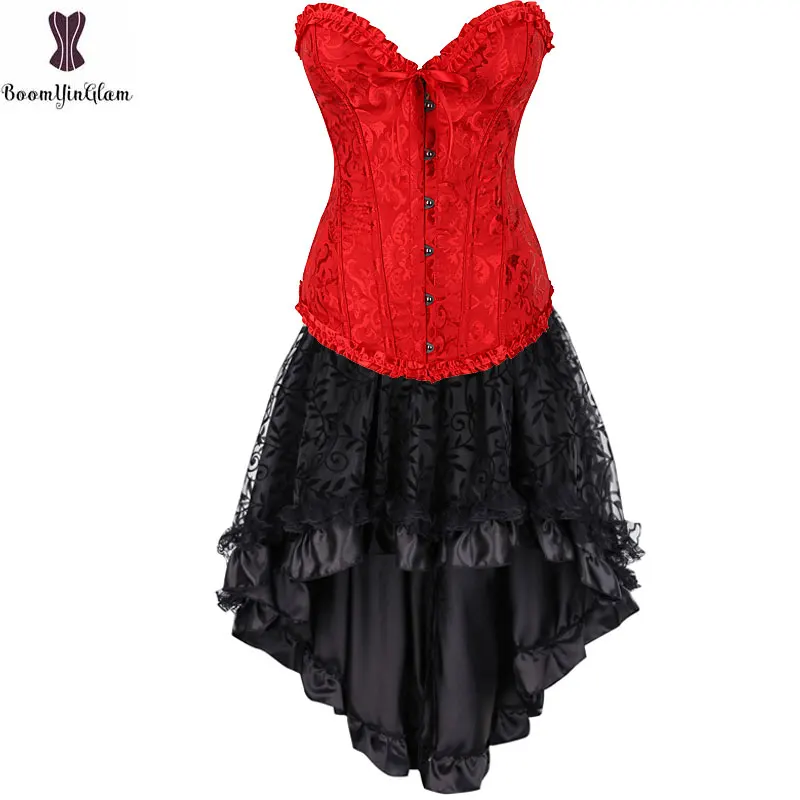 Corset Dress Suit Bustier Top & Skirt Retro Vintage Cosplay Burlesque Plus Size Women Costume Steampunk Gorset Set Sexy Clubwear