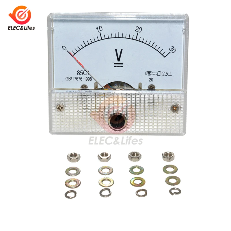 DC 12V 24V Analog Voltmeter 85C1 Analog Panel Volt Monitor Voltage Meter Gauge White 0~30V 0~50V Mechanical Voltmeters Pointer