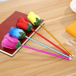 24 Pcs Fabric Rose Ball Pen Lovely Flower Signature Pen with Silver Pink Blue Teacher's Day