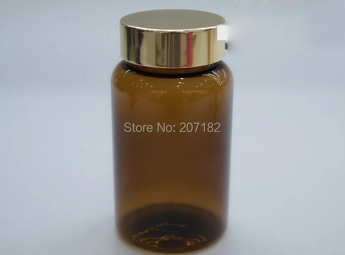 (100PCS/Lot)120ml PET Translucent Brown Metal Gold Cap Packing Bottle, Top Grade Capsule Bottle, 120CC Plastic Bottle