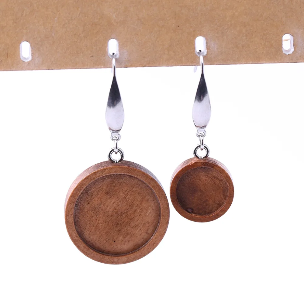 reidgaller 5 pairs brown wood cabochon earring base 12mm 20mm dia blank bezel settings diy stainless steel ear wire hooks