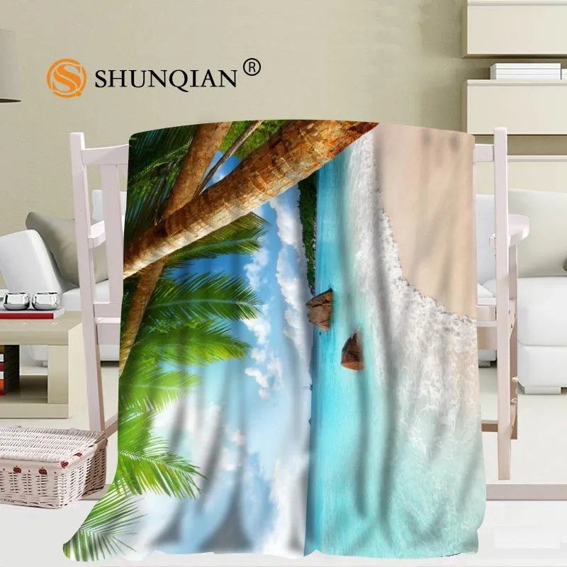 Custom big size beaches sea sun ocean clouds tropical paradise tree Blankets for beds Falafel warm winter sleeping sofa blanket