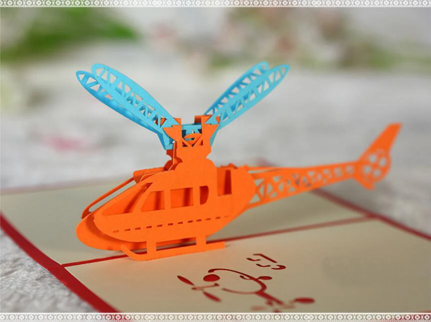 10pcs 3D Creative Helicopter Handmade Kirigami Origami Wedding Party Invitation Cards Greeding Birthday Card Postcard