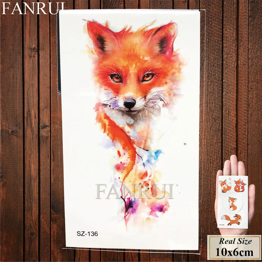 FANRUI Watercolor Tattoos Temporary Yellow Fox Women Chest Art Tattoo Stickers Animals Fake Girl Arm Waterproof Tatoos Xmas Gift