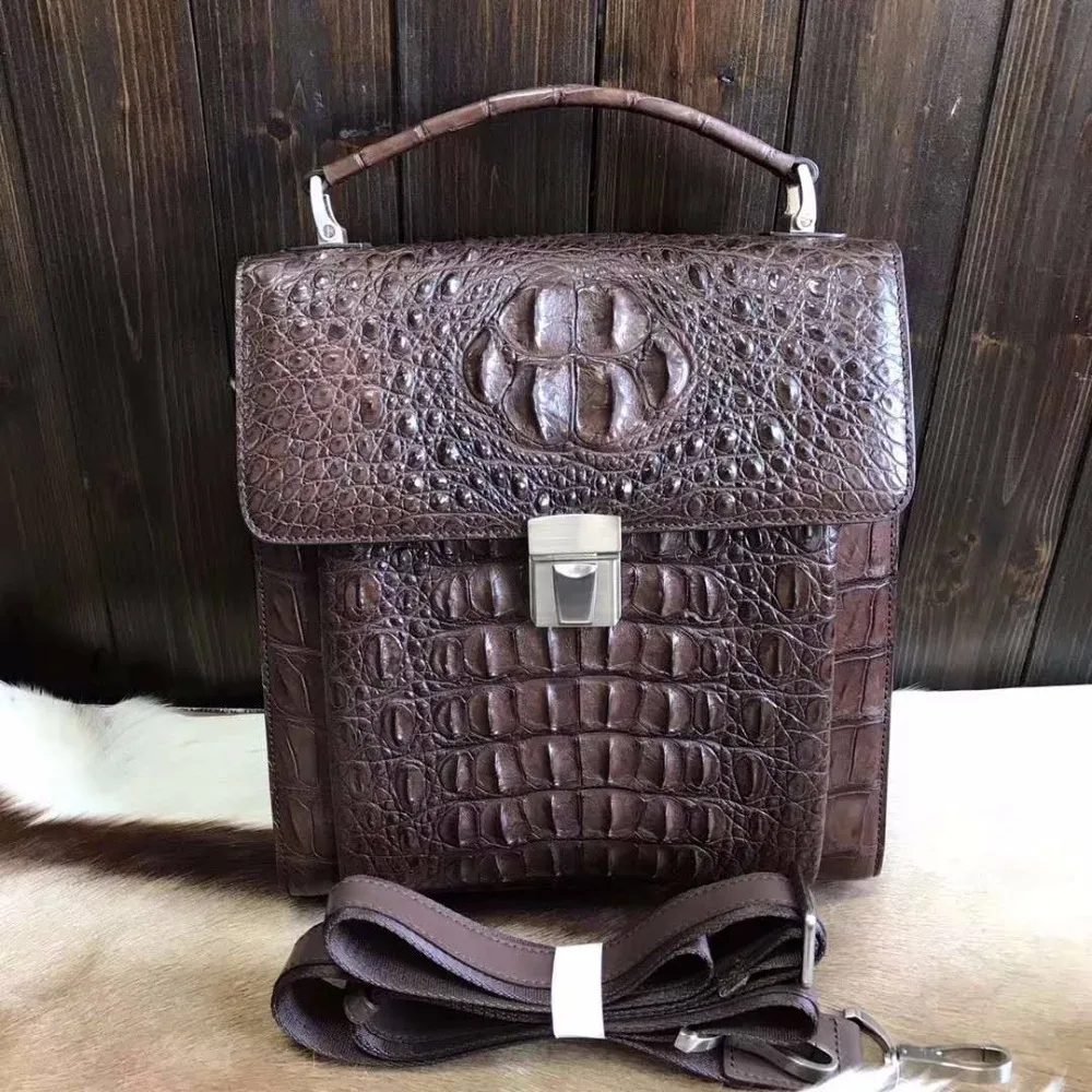 2018 latest fashion Top handle dark brown 100% Genuine/Real Crocodile Skin Leather Men Business Bag Men Briefcase Laptop Bag