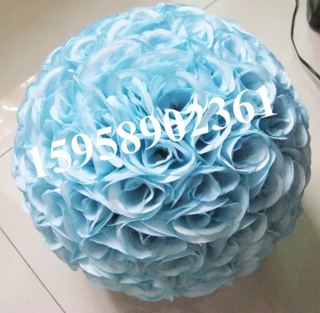 SPR 40cm Lake blue/sky blue wedding silk kissing ball -plastic inner pomander kissing ball