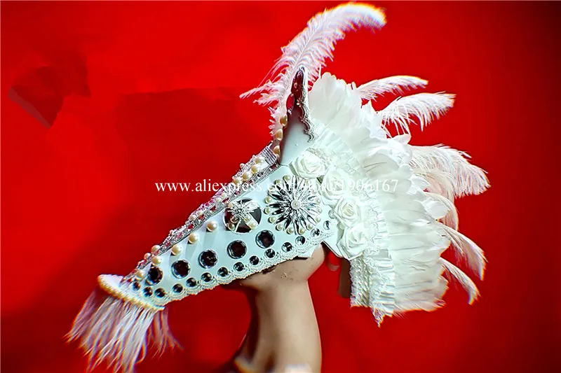 New Design Stage Performance Ballroom Headwear Party Event Horse Head Headdress Catwalk Show Model Pearl Feather Headgear