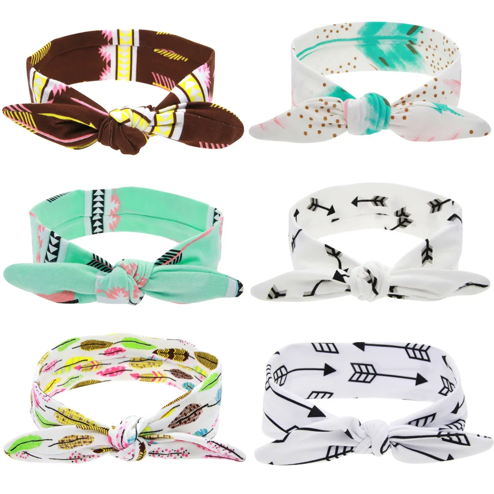 

10pcs/lot Girl arrow Feather Print Top Bands Soft Hairband Turban Rabbit Ear Headbands kids Hair Accessories