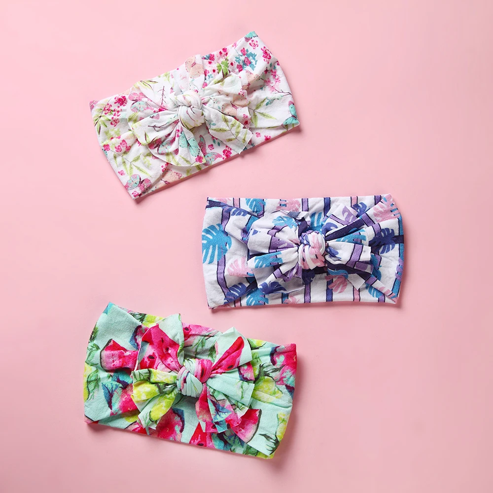 

New Fruit Print Nylon Headbands,Spring Summer Floral Print Bows Wide Nylon Turban Headband,Children Girls Headwraps 24pc/lot