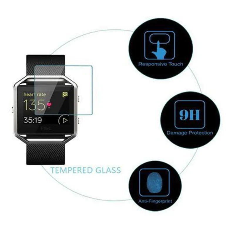 2ชิ้น HOPELF กระจกนิรภัยสำหรับ Fitbit Blaze แก้วป้องกันหน้าจอสำหรับ Fitbit Blaze กระจกนิรภัย