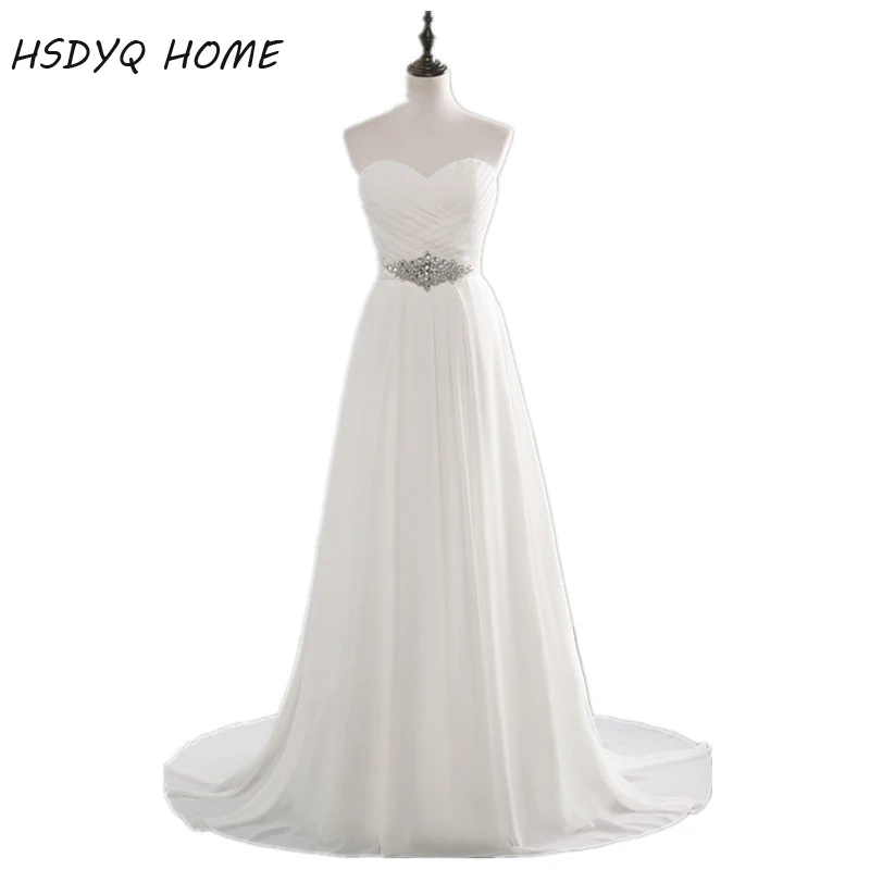 

Women's Vestido De Noiva Chiffon Wedding Dresses Beading Sweetheart Sleeveless Robe De Mariage Bridal Gown Lace Up Casamento