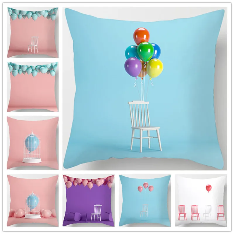 Houspace Cushion Cover Colorful Balloon Creative Pictures Polyester Peach Skin pillow cover sofa bed car room Home Decorative