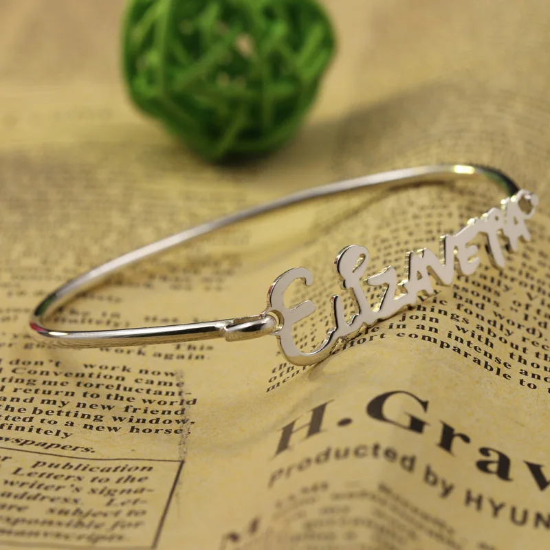 Classical 925 Sterling Silver Name Bangle Bracelet For Women 100% Handmade Nameplate Christmas Gift