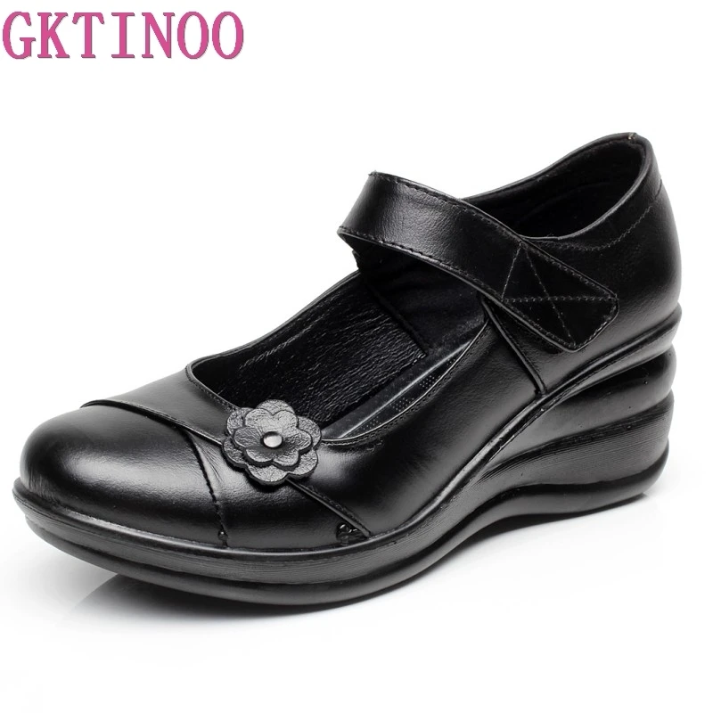 GKTINOO Genuine Leather Slip On Shoes Walking Shoes Woman Platform Casual Shoes Woman Sapatos Femininos Chaussure Femme Wedges